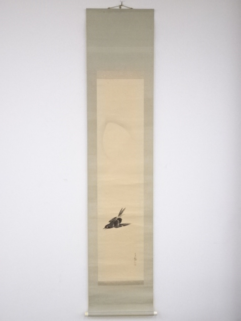 今井景樹筆　月にホトトギス・萩にキリギリス図　肉筆紙本双幅掛軸（箱付）